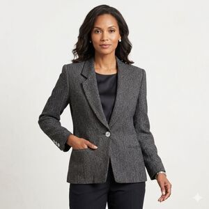 Vtg Cynthia Steffe Blazer Jacket Womens 6 Gray Tweed Wool One Button Sport Coat